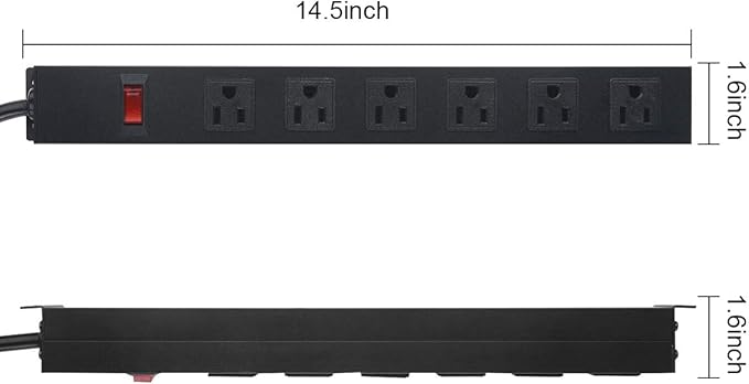 2Pack Metal Wall Mount Power Strip, Mountable Power Outlet with 6 AC Outlets, Aluminum Alloy Mount Power Socket with Switch, 10 FT SJT 3/C 14AWG Power Cord, 15A 125V 1875W (6AC)
