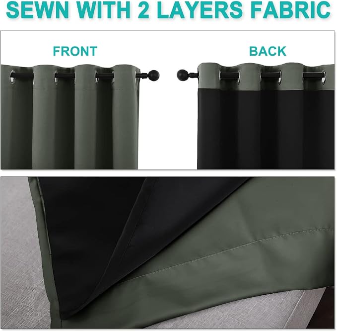 NICETOWN 100% Blackout Curtains 40" Long, Pair of Energy Smart & Noise Blocking - Image 5