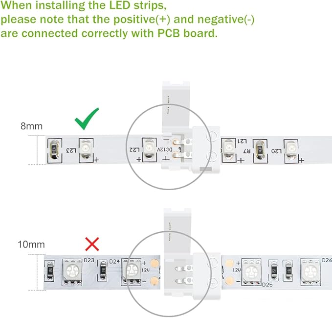 LightingWill 10pcs Pack L Shape Solderless Snap Down 2Conductor LED Strip Connector for Right Angle Corner or 90 Degree Connection of 8mm Wide 3528 2835 Single Color Flex LED Strips