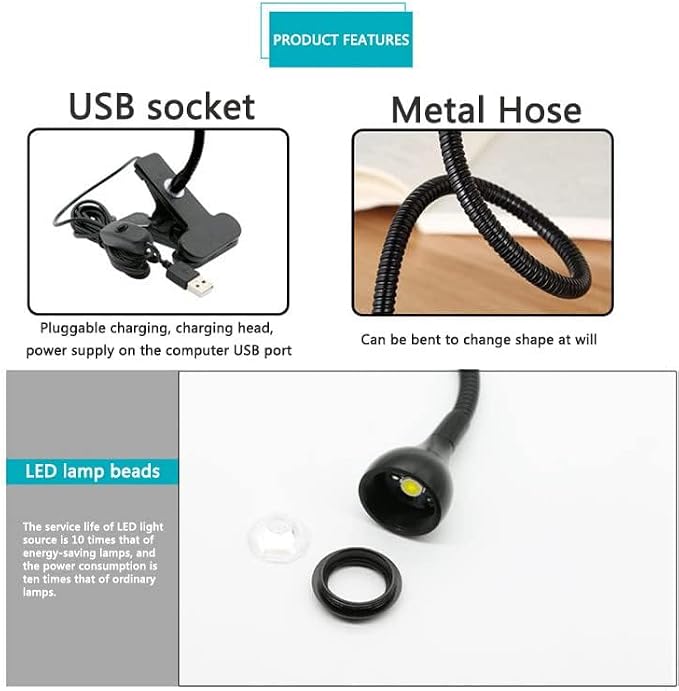 LED Desk Lamp Clip On Light, 360°Flexible Gooseneck and Clamp Reading Light | - Image 5