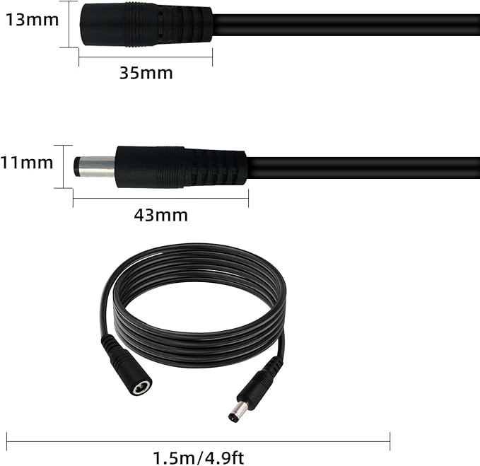 2pcs 16AWG DC Power Extension Cable 5.5mmx 2.1mm Male to Female Connection Cable for CCTV Surveillance Camera Solar Panel LED Strip Light Energy Storage Power 4.9ft