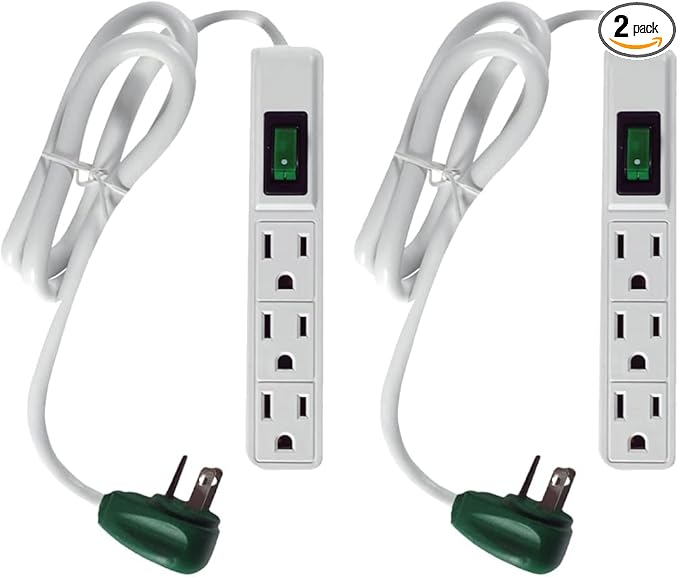 GoGreen Power Inc. (G-13002MS-2) 3 Outlet Power Strip, 2.5FT Cord, White, 2 Pack