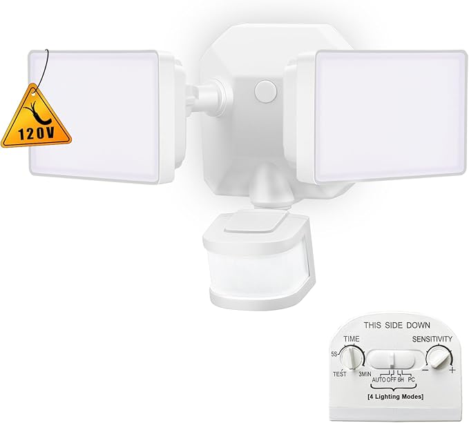 EMANER Dusk-to-Dawn Security Lights with Motion Sensor, 5000K IP65 Waterproof Outdoor, 280W Equiv. 110V 120V Dual-Head Rotatable LED Flood Light for Porch, Garage, Yard, Driveway
