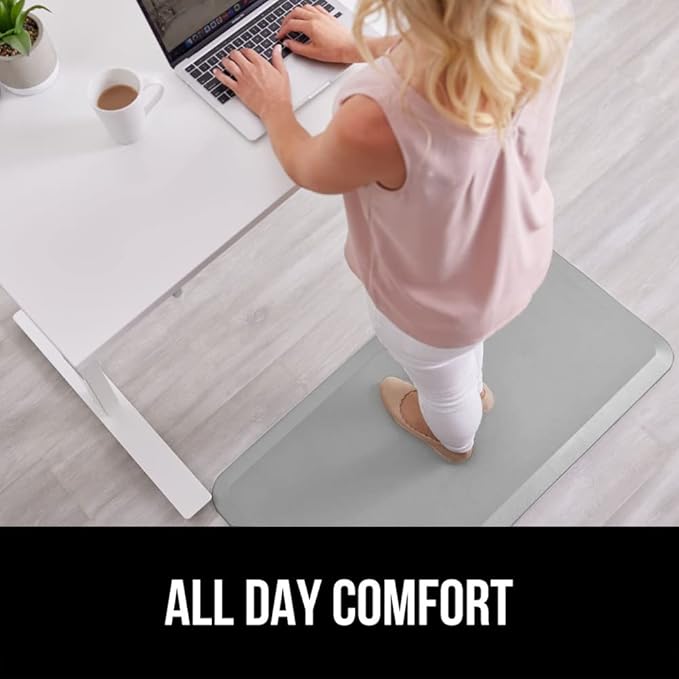 GORILLA GRIP Comfortable Cushioned Kitchen Mats for Floor, 39x20, Waterproof and Stain Resistant Soft Top, 3/4 Inch Thick Ergonomic Standing Desk Anti Fatigue Mat, Foam Supports Feet, Light Gray