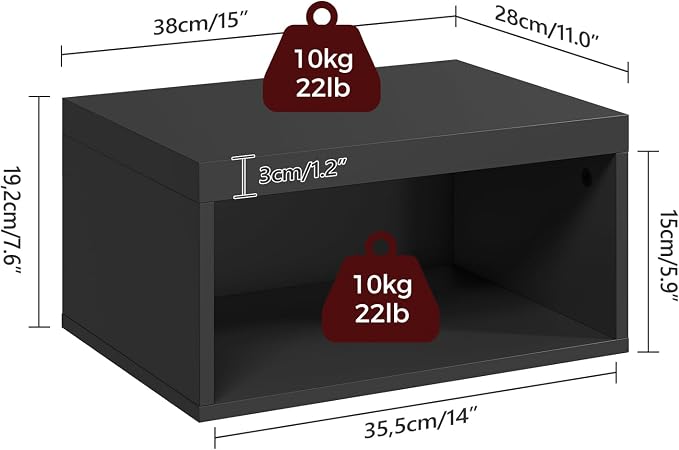 MAHANCRIS Floating Nightstand Set of 2, Wall Mounted Bedside Table | Black - Image 2