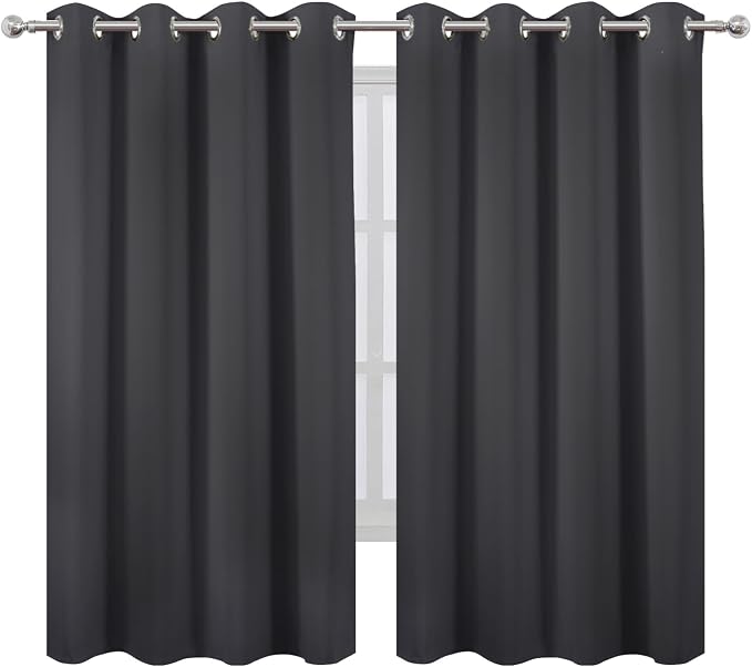Dark Grey Blackout Curtains 66 x 63 Inch Length/Set of 2 Curtain Panels/Thermal - Image 2