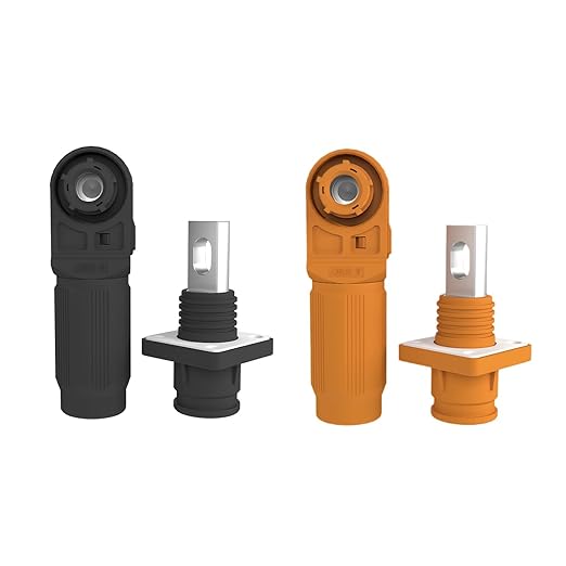 250A Battery Energy Storage Connector, 70mm² High Current Connectors IP67 Waterproof Copper Plate Wiring Power Adapter Quick Plug Terminal Right Angle Plug and Socket (1500V Black+Orange)