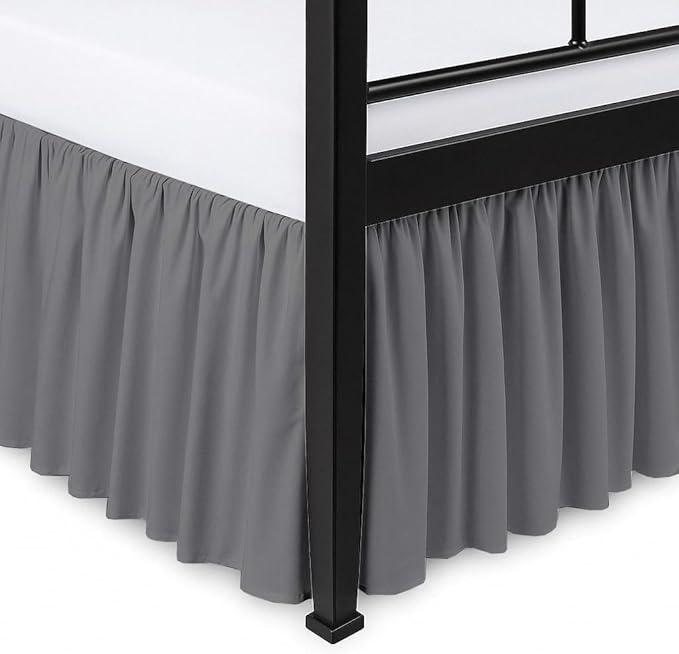 Ruffled Bed Skirt Split Corners with Platform, Tailored Fit Hotel Quality Wrinkle Free Ultra-Soft Microfiber Dust Ruffle, Upto 21 Inch Drop, Twin, Dark Grey