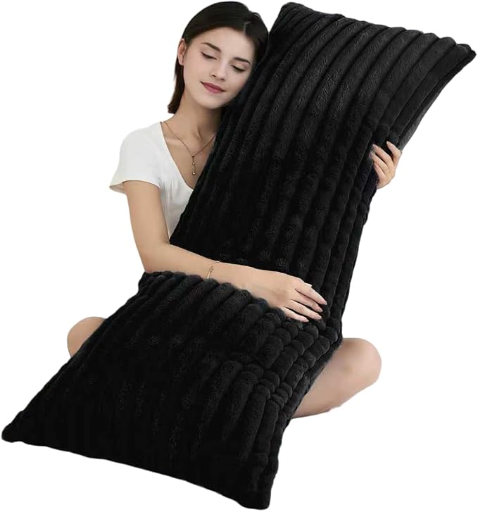 Full Body Pillow with Fluffy Stripe Faux Fur Removable Cover, Long Bed Pillow by Memfydu