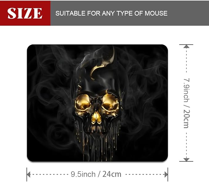 Gold Black Skull Square Mouse pad, Texture, Waterproof, Anti Slip Rubber Base, Computer Mouse pad, Laptop Mouse pad