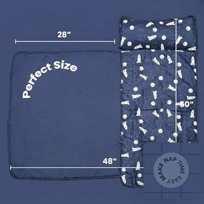 Toddler Nap Mat with Removable Pillow and Blanket (21" x 48") - Soft Sleep Mats for Kids, Daycare, Preschool, Travel - Machine Washable Roll Up Sleeping Bag - Nap Mat by Zunee