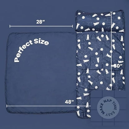 Toddler Nap Mat with Removable Pillow and Blanket (21" x 48") - Soft Sleep Mats for Kids, Daycare, Preschool, Travel - Machine Washable Roll Up Sleeping Bag - Nap Mat by Zunee