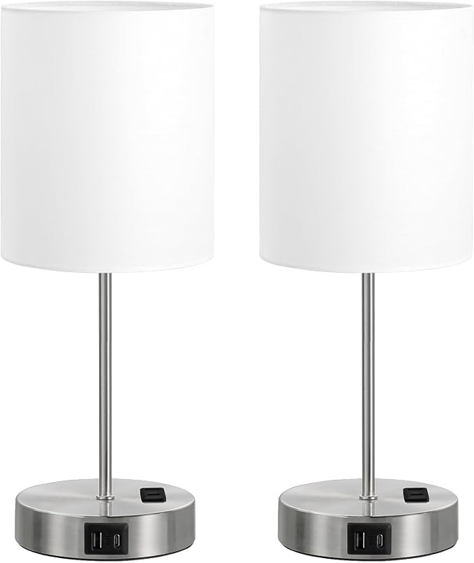 17.6" Silver Touch Lamps for Bedroom Set of 2, USB C+A, AC Outlet | Large 17.6" - Image 9