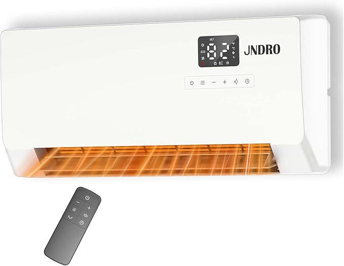24-Inch Wall Mounted Electric Heater - 1500W Indoor Space Heater with LED Display, 3 Heat Settings, Oscillating Fan, Electric Heater for Bedroom Office Bathroom