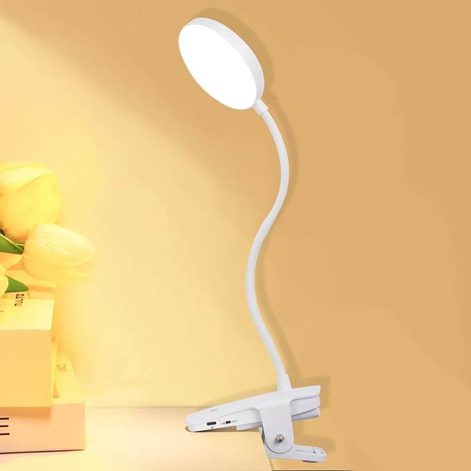 Cordless Rechargeable Clip On Desk Lamp Thick Flexible 360° Gooseneck | 450 by HOME