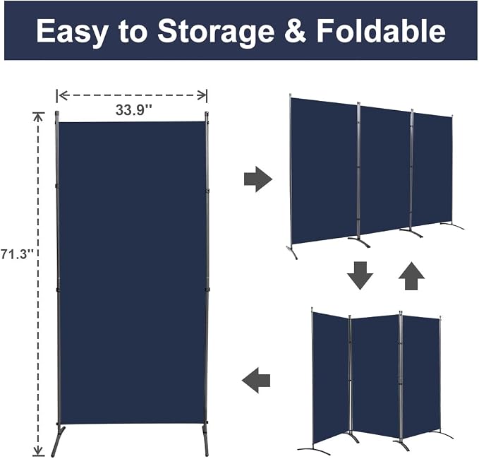 3 Panel Folding Room Divider, Sturdy Frame Freestanding Wall Divider | - Image 5