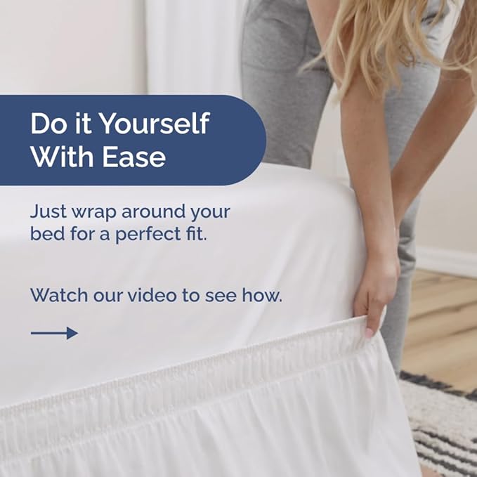 Wrap Around Dust Ruffle Bed Skirt - White - for Full Size Beds with 21 Inch Drop - Easy Fit Elastic Strap - Adjustable Pleated Bedskirt w/Brushed Fabric - Wrinkle Free - for Women, Men, Kids & Teens
