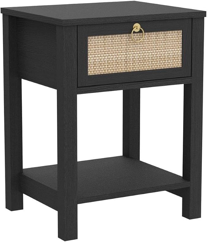 SICOTAS Rattan Nightstand with Storage Shelf, Boho Bedside Table End Table | - Image 5