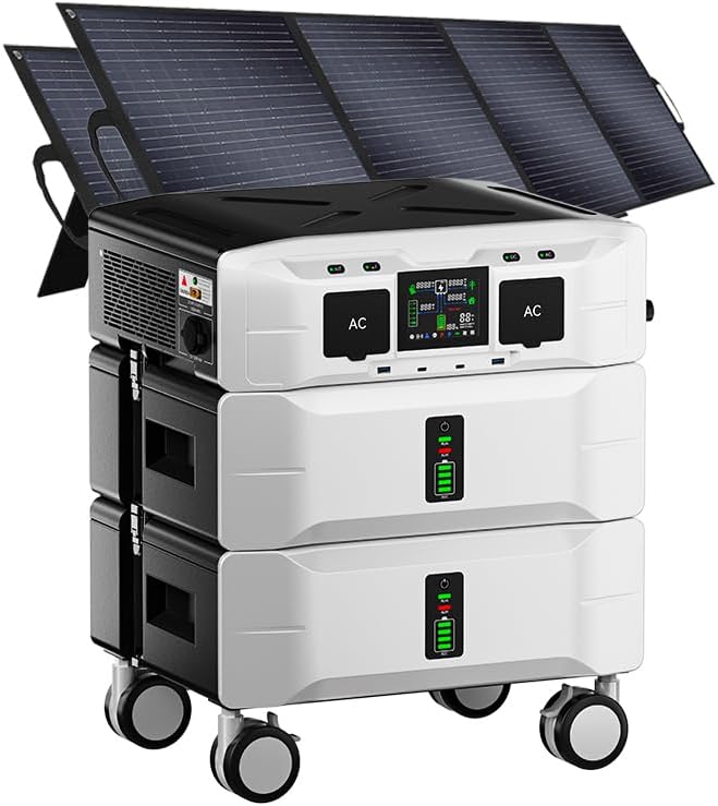 IEE SP5000 Solar Generator with 2x200W Solar Panel,120/240V Dual Voltage 5000W(Peak 9000W) 5120Wh LFP Battery Power Station,Fast Charging APP Control for Home Use,Emergencies,RVs.