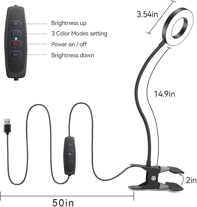 2 Pack LED Clip on Desk Lamp, Metal 360 Adjustable Neck | Eye-Caring Clamp Lamp - Image 6