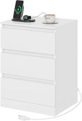 Nightstand with Charging Station, Bedside Tables with 3 Drawers, Side Table by Draelibor