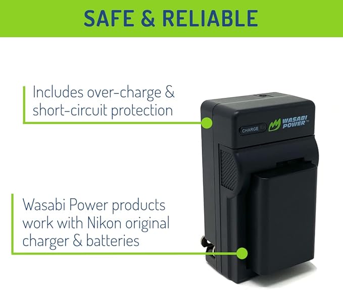 Wasabi Power Battery (2-Pack) and Charger Replacement for Nikon EN-EL25, EN-EL25a, 4241, MH-32 Compatible with Nikon Z30, Z50, Z50 II, Zfc