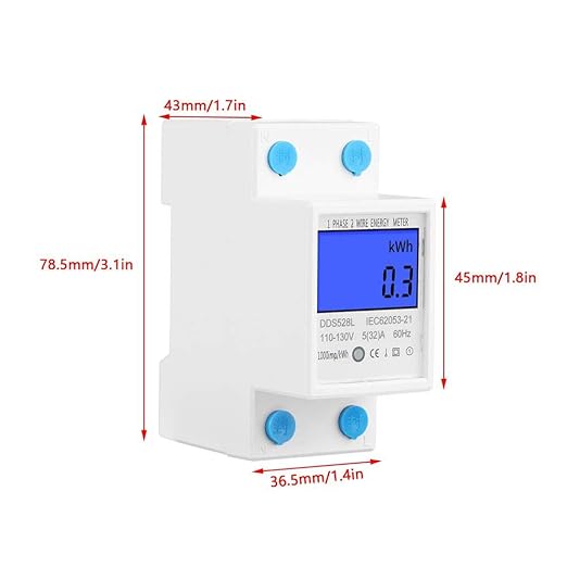 Electric Power Meter, Kilowatt Meter, Digital Energy Meter, Voltage Testers 5-32A 110-130V 60Hz LCD Backlight Single Phase Energy KWh Meter DIN Rail Mounting