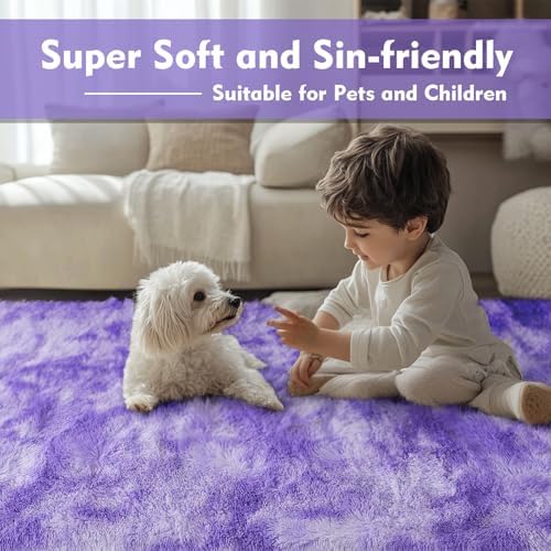 Small Shag Area Rug for Bedroom, 2x3 Purple Starry Soft Plush Carpet | Non-Slip - Image 3