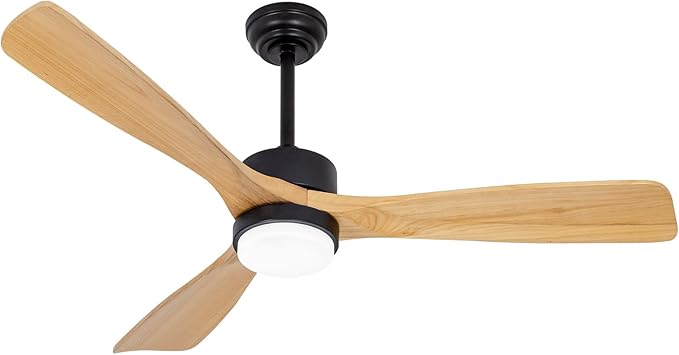 revoici 52” Ceiling Fans with Lights Remote Control, Quiet DC Motor 3 Blade Wood Ceiling Fan with LED Light, Indoor Outdoor Ceiling Fans for Patio Living Room, Bedroom, Office