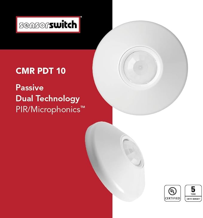 SensorSwitch Ceiling Motion Sensor, PDT Passive Dual Technology Passive Infrared PIR and Microphonics Occupancy Sensor, 360° Large Motion Detection, Indoor Use, Line Voltage, Extended Range