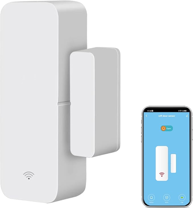 WiFi Door Sensor Window Detector: Smart Window Contact Sensor, Wireless Magnetic Door Open Detector with Free Notification Alerts, Compatible with Alexa Google Assistant (1-Pack)