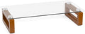 YEOUX Multi-Purpose Desktop Stand, Clear Floating Computer Monitor Riser with Natural Wood Base, Desk Organization Shelf for Printer, Laptop, Audio Device, Flat Screen