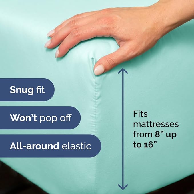 Full XL Bed Sheet Set - 4 Piece Extra Long Extended Full XL Sheets - Soft, Breathable & Cooling - Fits 8” to 16" Mattress w/ Deep Pockets - 54" x 80" - Easy-Fit, Wrinkle & Fade Resistant - Spa Blue