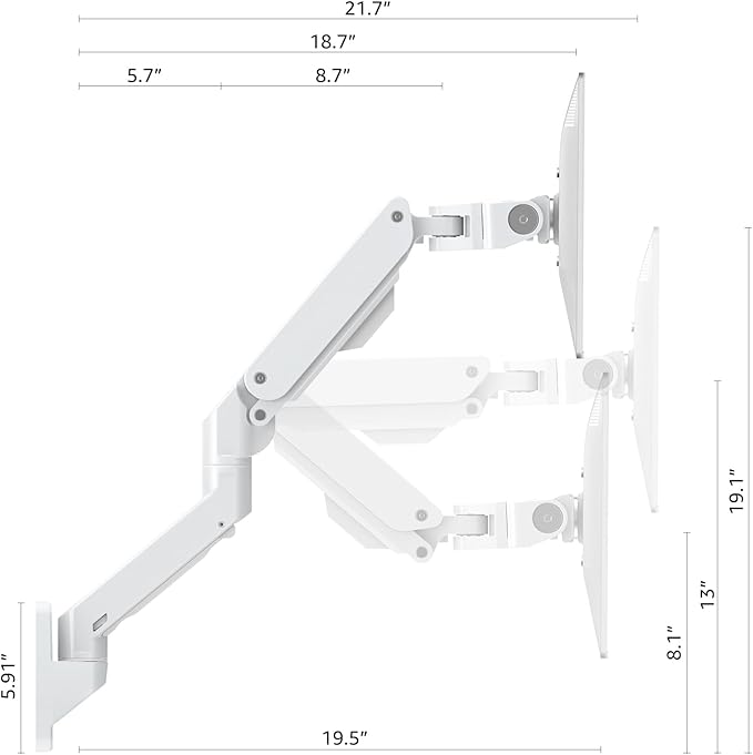 BEWISER Heavy Duty Monitor Arm Wall Mount for 34-57 Ultrawide Screen,Weight Capacity up to 44lbs,Ultrawide Monitor Arm Wall Mount,White
