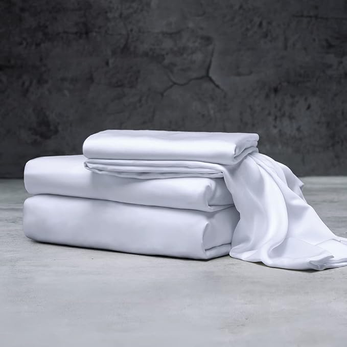 LUXOME Luxury Sheet Set | 100% Rayon (Viscose) from Bamboo | Split King - White | Deep Pockets | 5-Piece Set (2 Fitted, Flat, 2 Pillowcases)