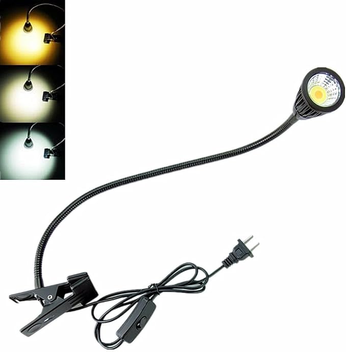 QUANS 5W 3 Colors LED Clip on Tube Flexible Work Desk Table Bed Light Black | - Image 3