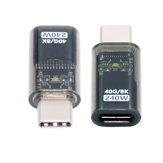 chenyang USB C Connector USB4 Type C 240W Power 40Gbps Data 8K Video Extension Connector Adapter Transparent with LED