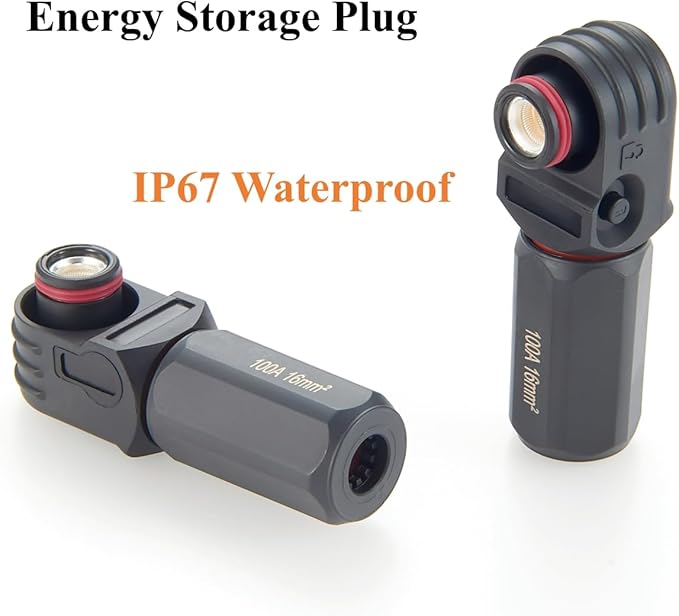 Right Angle 6mm 16mm² 100A Single Core Battery Energy Storage Connector IP67 Waterproof HV Battery Storage Plug,1PC (Black, 100A)