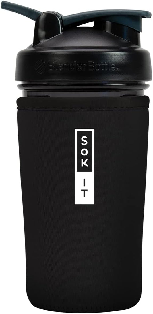 Sok It BotlSok Protein Blender Shaker Bottle Sleeve Insulated Neoprene Cover (Black, Fits 24oz Blender)