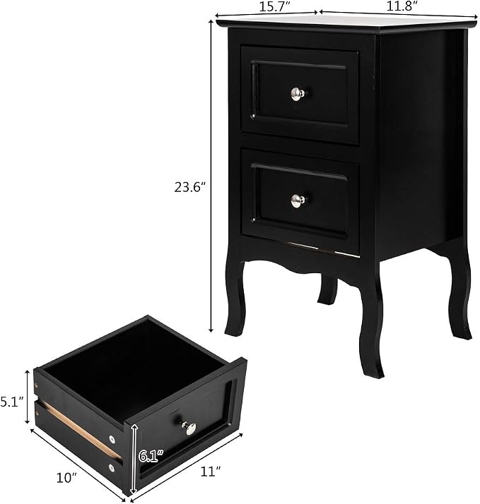 Bonnlo Black Nightstand with 2 Drawers, Night Stands - Image 2