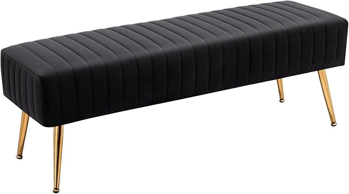 44 Inch Bedroom Bench, Upholstered Tufted Striped Fabric Ottoman Benches - Image 9