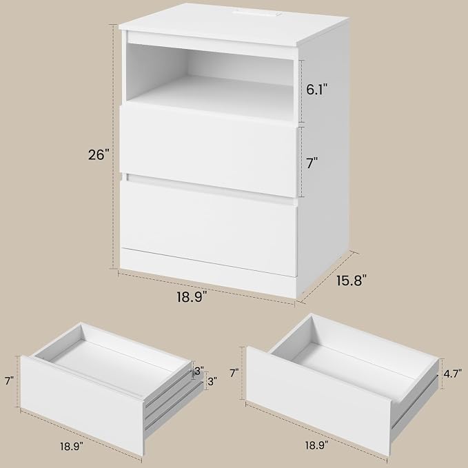 Nightstand with Charging Station, LED Lights and Hidden Drawer, Modern Night - Image 3