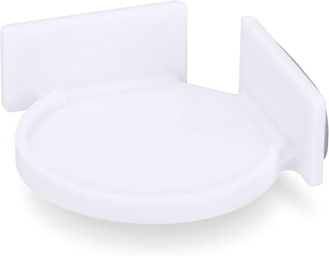 BRAINWAVZ Mini Circular Corner Shelf Mount for Security Cameras, Baby Monitors, Speakers, Plants & More, Universal Holder, Strong Adheasive, No Mess, Screwless (White)