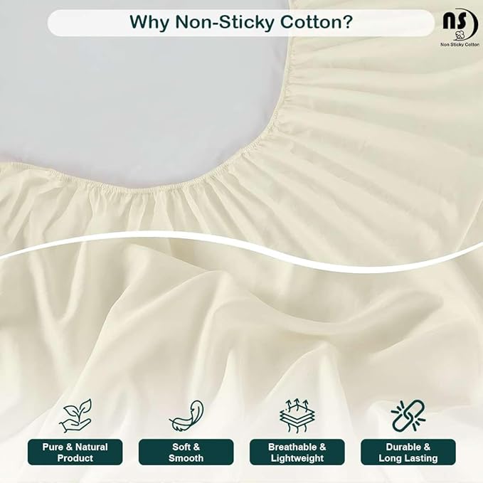 NON Sticky cotton Queen Size Sleeper Sofa Sheets, 4 Piece Egyptian Cotton Bed Sheet Set for Sofa Bed, 6" Deep Pocket Fitted Sheet for Pull Out Couch Mattress, 60" x 75", Ivory Solid, Soft & Breathable