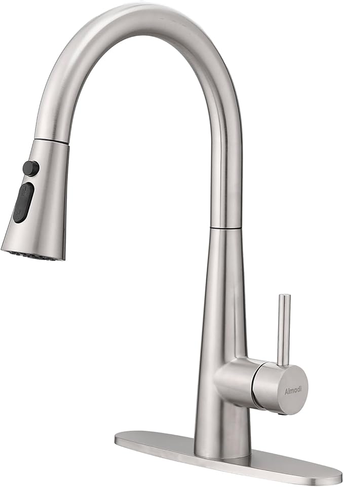 AIMADI Kitchen Faucet with Pull Down Sprayer – High Arc 360° Swivel Brushed Nickel Stainless Steel Kitchen Sink Faucet, 3-Mode Spray Head, Suitable for Farmhouse Modern Laundry Rv Bar
