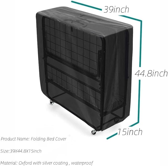 Rollaway Bed Cover, Waterproof and Dustproof Folding Bed Storage Cover, Portable Universal Fits Twin Size 38-Inch Beds (L: 39"L x 15"W x 44.8"H)