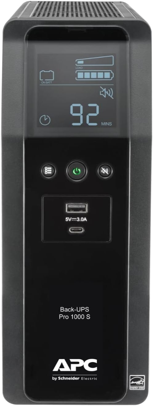 APC UPS Back-UPS Pro, 1000VA Sinewave UPS Battery Backup & Surge Protector, LCD, AVR, BR1000MS