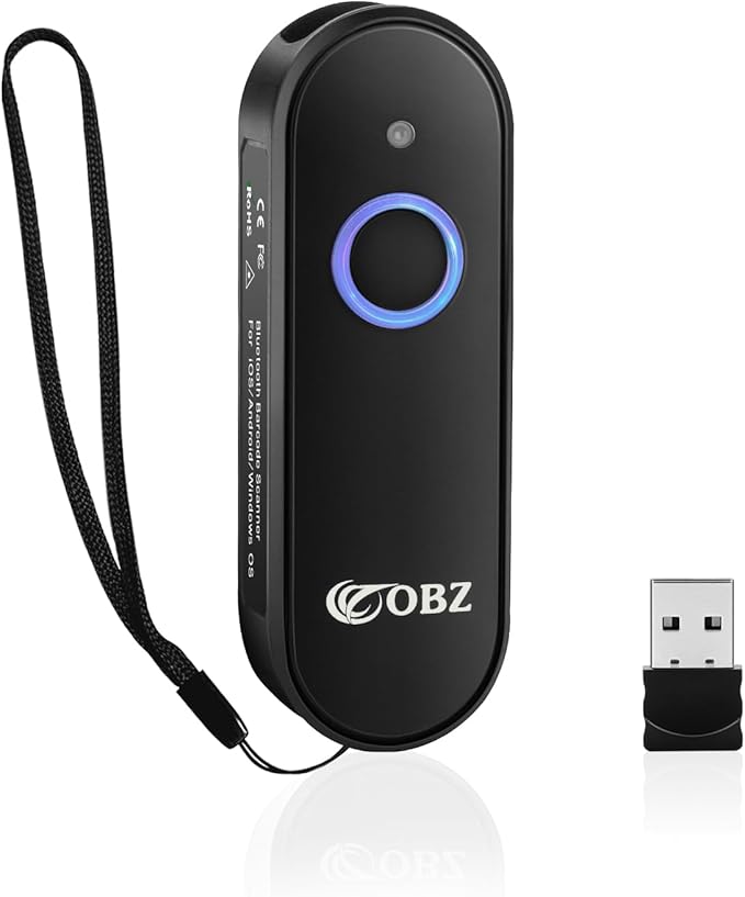 OBZ Mini Bluetooth Barcode Scanner, 2D Wireless Barcode Scanner, Versatile Portable Handheld USB 1D 2D QR Code Scanner Work with Mac OS, Windows, iOS, Android Tablet, Phone, PC, POS (Upgraded Version)