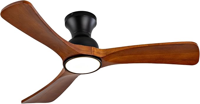 Gaizw 42 Inch Low Profile Ceiling Fans with Lights and Remote, Flush Mount Ceiling Fan with Lights, 3 Blades Solid Wood Walnut Hugger Easy Installation for Living Room, Bedroom, Farmhouse, Indoor