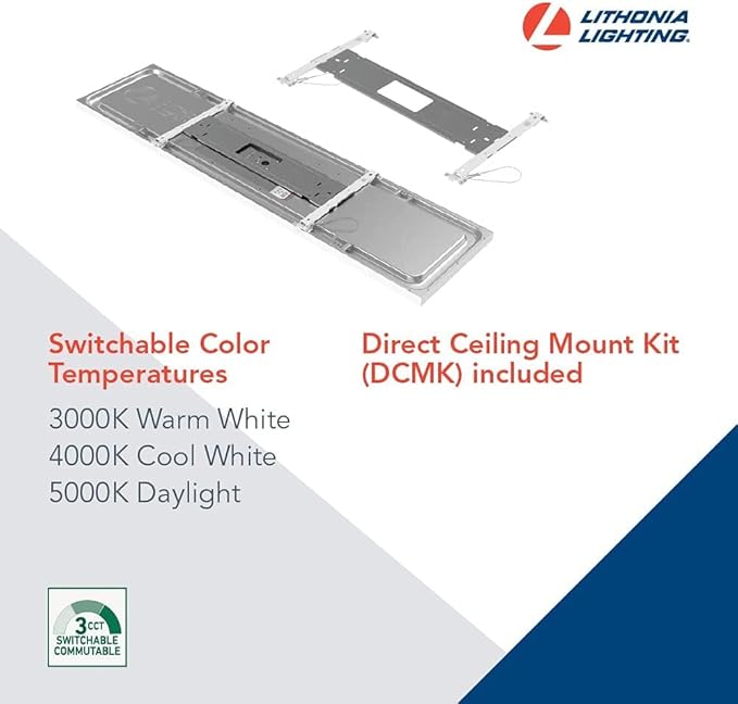 Lithonia Lighting CPANL 1x4 LED Flat Panel Light, 1 Ft. x 4 Ft. LED Light Panel, Ceiling Lighting Fixture, 4000 Lumens, 3500K/4000K/5000K Switchable CCT, Includes Direct Ceiling Mount Bracket, White